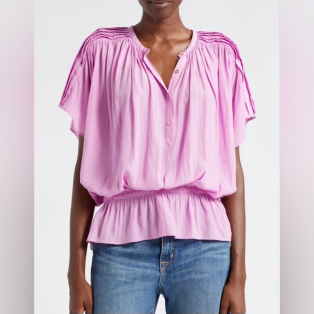 RAMY BROOK Giana Pleated Peplum Blouse